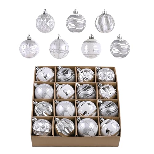 Valery Madelyn Christmas Tree Decorations Set, 16ct 2.36 Inches White and Silver...