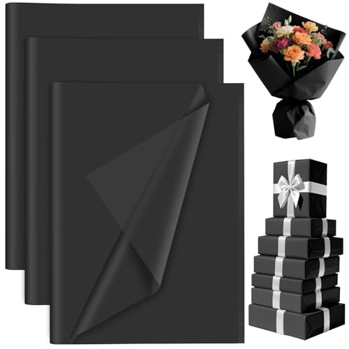 PLULON 60 Sheets Black Tissue Paper for Gift Bags Gift Wrapping Paper Tissue Bulk for Crafts Packaging Birthday Baby Shower Wedding Holiday Flower Bachelorette Bridal Party Decorations