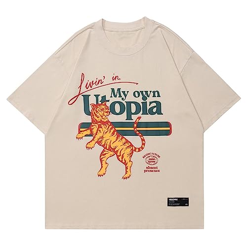 Aelfric Eden Mens Oversized T Shirts Tees Tiger Graphic Tee Print Cotton Tops Streetwear Casual Shirt