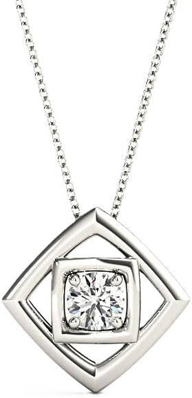 Customize Jewel GIA/IGI 0.60 Carat Round Cut Natural Earth Mined Diamond Solitaire Double Framed Pendant In 14k White Yellow Rose Gold For Women, H-SI, Medium, Gemstone, natural diamond
