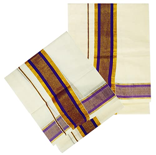 YETTALAN® Women's Kerala Traditional Cotton Set Mundu Cream Color with Fancy Border