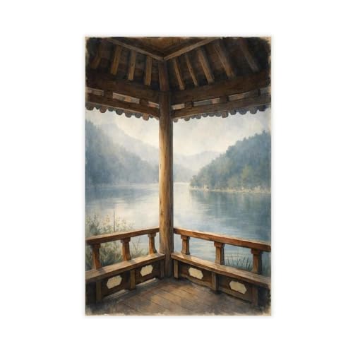 Peinture lac coréen Hanok évadez-vous depuis votre salon