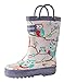 OAKI Kids Rubber Rain Boots with Easy-on Handles, Pink Owls, 8T US Toddler