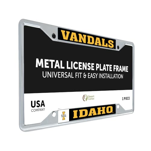 Desert Cactus University of Idaho Vandals U of I Car Accessories Metal License Plate Frame and Tag Holder for Front or Rear of Car (Mascot)