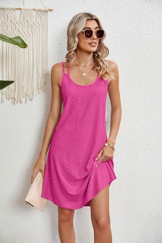 Robe d'été sans manches rose XL : robe débardeur légère style swing décontracté