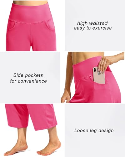 Image of Promover 14 inch /21 inch /23 inch /25 inch Inseam Capri Pants for Women Wide Leg Yoga Cropped Pants with Pockets Loose Casual Summer Pant