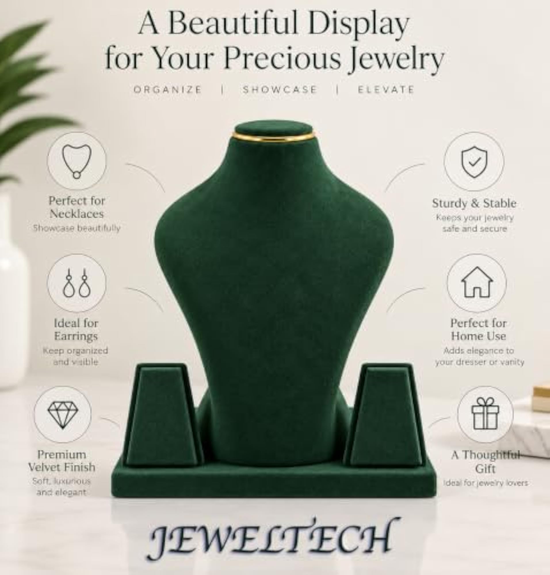 Velvet Jewelry Display Bust Stand for Necklaces & Earrings