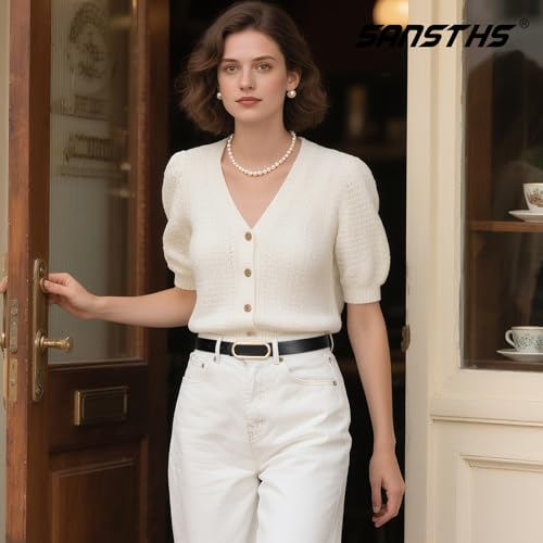 SANSTHS Skinny Reversible Belts for Women, Two-in-one Women Thin Belt for Dresses Jeans Pants with Gold Buckle