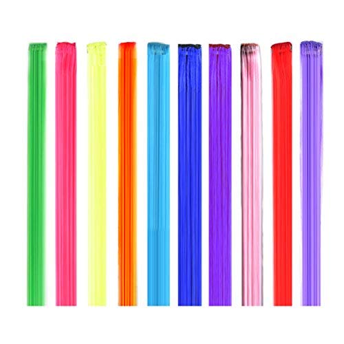 BURHAIR 22 Inch Colored Highlights Straight Hair Clip Extensions Synthetic Hairpieces for Halloween, Party Multiple Colors 10 Pieces Extensions