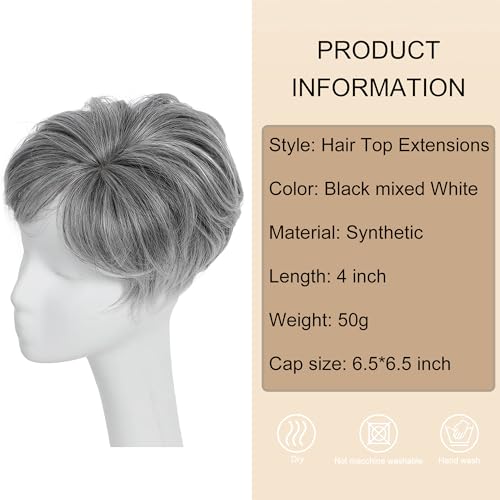 Image of PORSMEER Hair Toppers for Women Short Pixie Cut Pieces for Women with Thinning (Black mix Silver)