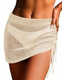 AI'MAGE Womens Crochet Bathing Suit Cover Up Skirt 2026 Knit Drawstring Swimsuit Coverup Beach Sarong Wraps for Swimwear Beige