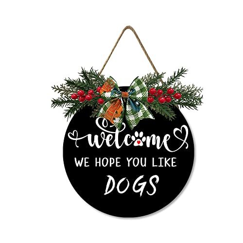 Lefangovs Welcome We Hope You Like Dogs Rustic Wooden Door Hangers Front Door Outdoor Hanging Vertical Sign Dog Lover Gifts