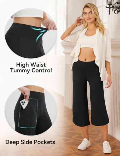 baleaf Capris Pants for Women Yoga Capri Leggings with Pockets Loose High Waist Crop Workout Pants Wide Leg Casual Summer4