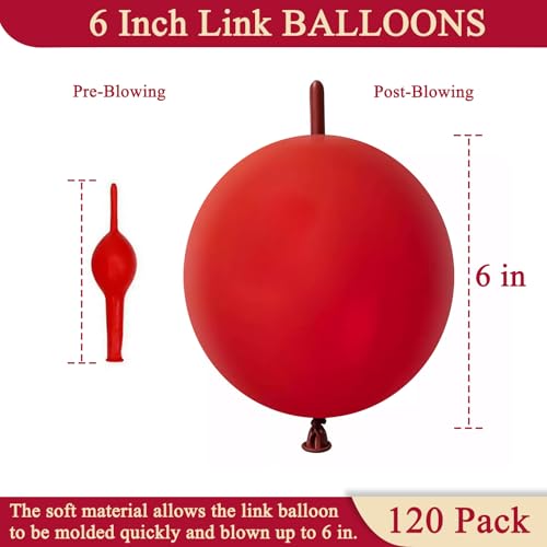 Image of Dark Red Link Balloons 6 Inch 120 Pcs Latex Quick Linking Balloon for Birthday Wedding Party Festival Decorations