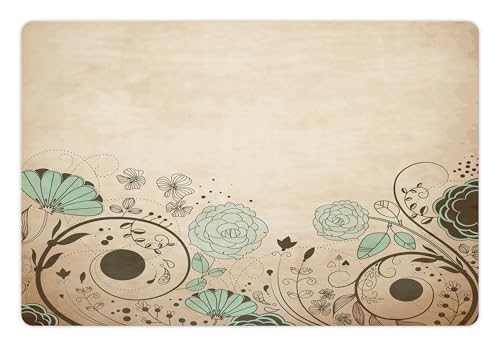 Lunarable Abstract Pet Mat for Food and Water, Old Dated Vintage Retro Antique Image with Floral...