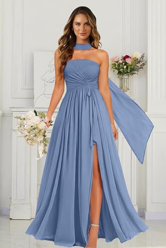 Straps Bridesmaid Dresses with Scarf Chiffon Prom Dress for Women Long A-Line Formal Party Gowns for Teens4