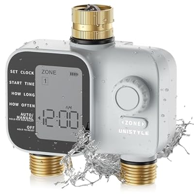 [2026 Upgrade] 2 Zone Sprinkler Timer with Brass Inlets & Outlets, Unistyle Programmable Water Timer for Garden Hose, IP55 Waterproof Hose Timers with Manual Irrigation Timers for Yard and Lawn Patio