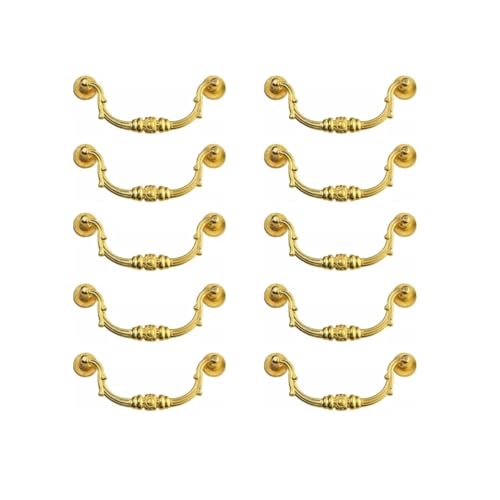 ZAANHA 10pcs Gold Drawer Pulls, Zinc Alloy Cabinet Pulls, Hole Center 3.85 Inch, European Style Vintage Decorative Pull Handles