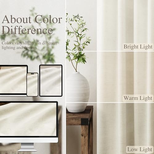 Image of Warm Beige 100% Blackout Linen Curtains for Bedroom 120 Inches Long Back Tab Thermal Insulated Modern Farmhouse Decor Black Out Curtain for Living Room Floor to Ceiling High Window 52x120, 2 Panels