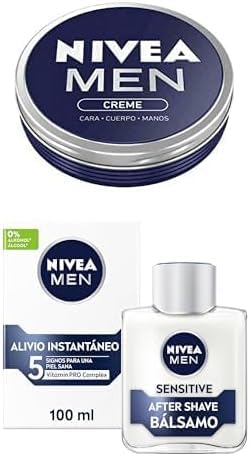 NIVEA MEN Creme (1 x 150 ml) crema multiusos hidratante para el cuidado de la piel masculina + NIVEA MEN Sensitive Bálsamo After Shave (1 x 100 ml), para el cuidado de la piel sensible