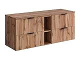 meuble double vasque suspendu bois Rangement disponible : Tiroir Vente-unique - Meuble sous Vasque Suspendu strié avec niches - Naturel Clair - L140 cm - ZEVARA