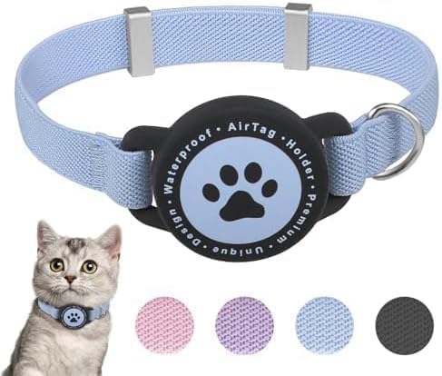 Airtag Cat Collar, Stretchy Kitten Collar with Apple Air Tag Holder, Lightweight and Comfortable