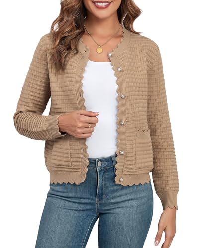 Image of ZAFUL Women's Cardigan Sweaters 2024 Casual Long Sleeve Open Front Button Down Tweed Knit Cardigans Fall Jackets Outerwear