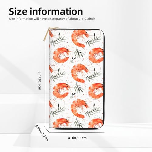 Leather Thin Slim Wallets for Women Men - Fashion Shrimp Leaves Retro Print Card Wallet Holder with Zipper2