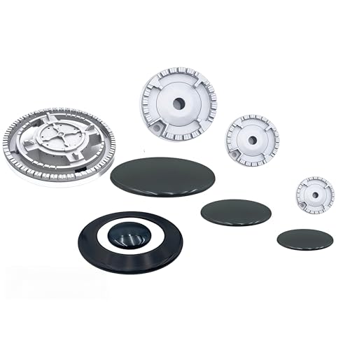 9 pcs Gas Stove Burner Caps Set，Gas stove aluminum alloy flame diffuser，Compatible with SABAF stove burner cover kit, gas stove flame crown cover, most stove top cover burner head components