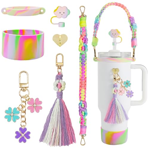 Morla Accessories Set for Stanley Cup,Paracord Handle Strap Carry for Simple Modern and Other 8oz - 40oz Tumbler. (Colorful)