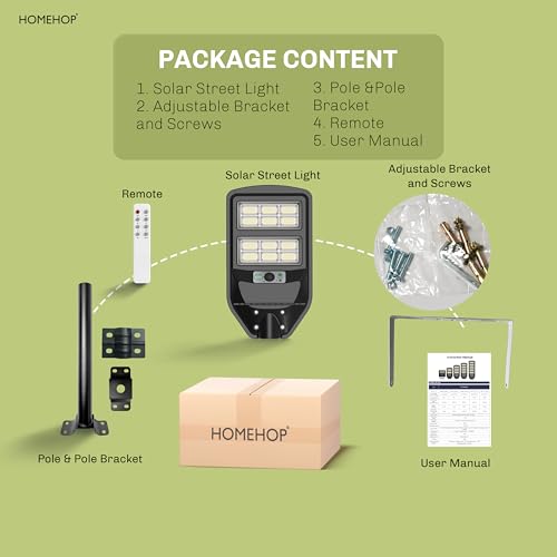 Image of Homehop Solar Street Light Outdoor Waterproof 120 Watt LED Wireless Motion Sensor Lamp with Pole for Home, Garden, Wall, Pathway, Dusk to Dawn (ABS- Cool Light)