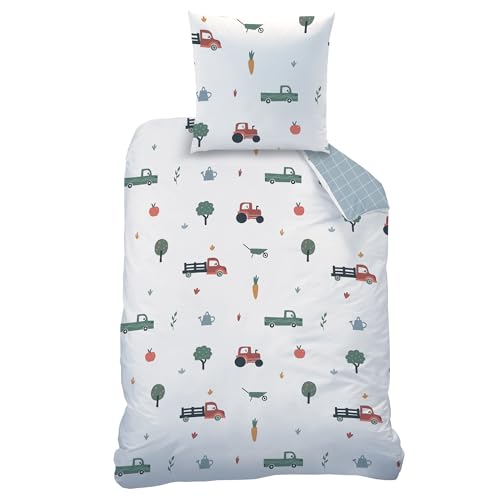 Parure de lit enfant 100% coton housse couette 140x200 ferme