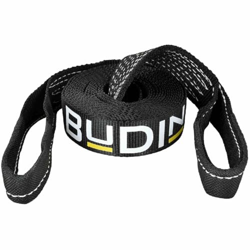 Cinta de Reboque 5 Toneladas Budin | 6m | Cabo de Resgate p/Carros, SUVs, Caminhonetes, Pick-ups e Jipes Atolados ou em Pane | Fita 100% Poliéster Alta Resistência | Certificado de Tração e Garantia