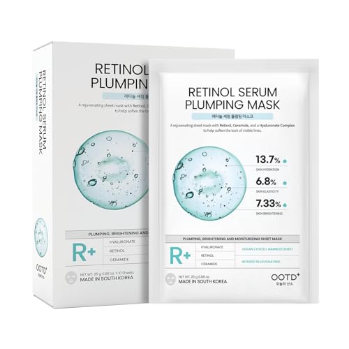 Korean Vegan Retinol Mask: Wrinkle & Hydration 1 Rejuvenating Retinol Sheet Mask Korean Vegan Facial Mask, Wrinkle-Smoothing & Intense Moisturizing Sheet Mask with Ceramide & Hyaluronate (10-Count)