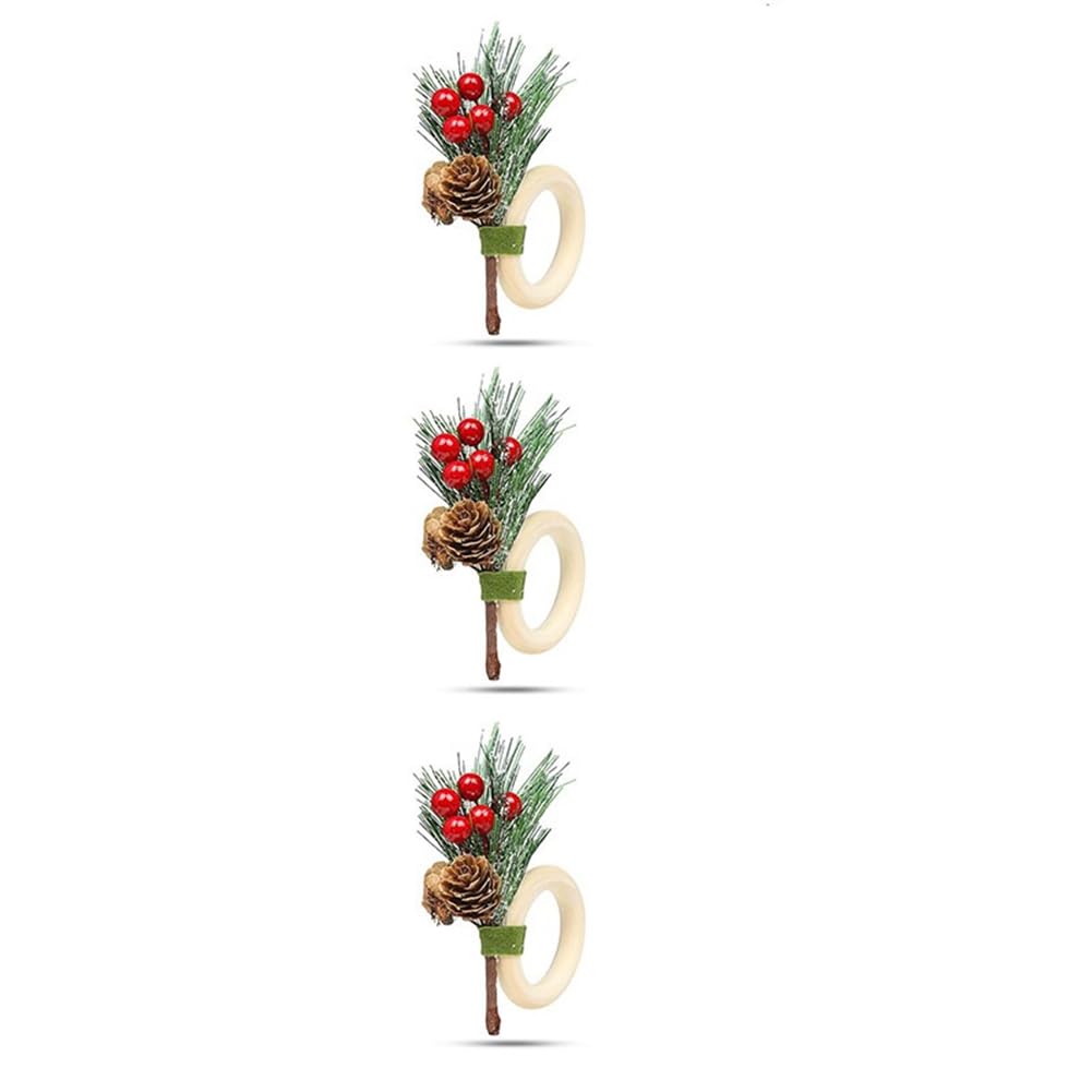 CTRLZS 6PCS Christmas Napkin Rings Wood Handmade Holly Berry Napkin Holder for Wedding, Banquet, Birthday, Thanksgiving
