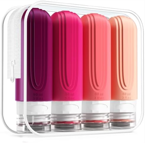 Mrsdry Travel Bottles for Toiletries, Tsa Approved 3oz Travel Size Containers BPA Free Leak Proof Refillable Liquid Silicone Squeezable Travel Accessories for Shampoo Conditioner Lotion (4 Pack)
