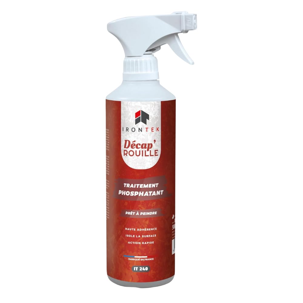 Anti-Rouille Phosphatant 500ml - IRONTEK | IT240 | Spray Stop-Rouille Action Rapide | Convertisseur Rouille Métal | Séchage Rapide 2-3min | Recouvrable Peinture | Intérieur et Extérieur