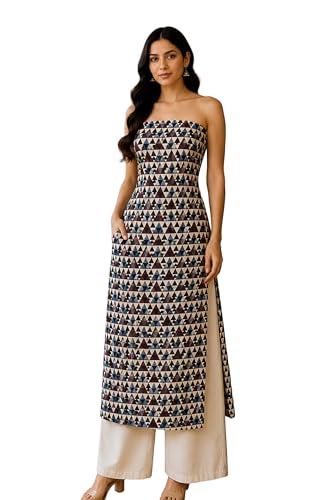 Image of Ethnics of Kutch Women's Ajrakh Modal Silk Natural Dye Hand Block Print Unstitched Kurta Fabric (For Lenght - Refer Bullet Point Below)