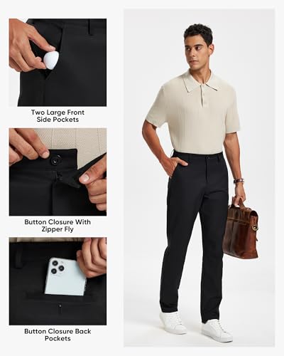 Image of Men's Classic Fit Stretch Golf & Dress Work Pants 30'' /32'' /34'' - All-Day Comfort Performance Trousers for Business & Travel