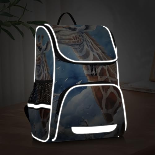 Mochila escolar de jirafa azul con tiras reflectantes para evitar peso excesivo 5