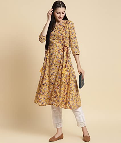 Image of rangita Women's Cotton Relaxed Fit Flared Calf Length Printed Kurti | Kurta