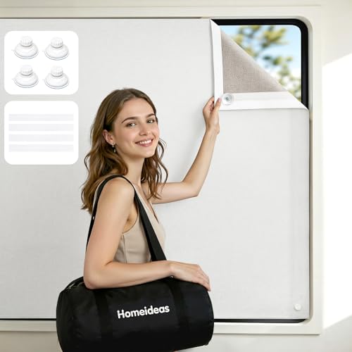 HOMEIDEAS 100% Blackout Travel Curtains,White Portable No-Drill Blinds with Stickers & Suction Cups, Blackout Window Cover Light Blocking Shades for RV, Baby Nursery, Dorm, 50" W × 78" L