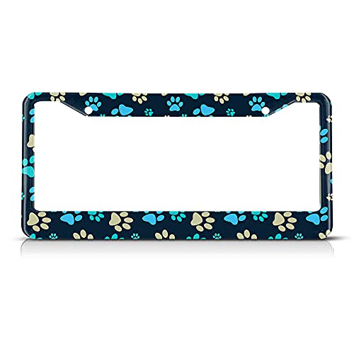 Beabes Dog Theme License Plate Frame Animal Paw Print Car Frames, License Plates Holder， Cat Funny Pet Blue License Plate Cover Aluminum Metal Frames For Women Men Auto Decoration #TOP11
