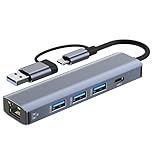 USB Type-C to Ethernet Adapter 1000 Mbps, Gigabit RJ45 LAN Network Adapter with 3 x USB 3.0 & USB Type-C Ports, USB C Hub with Ethernet for MacBook XPS Surface Pro Linux Chromebook