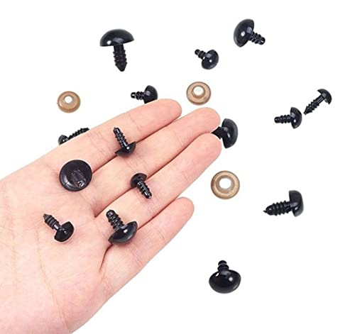 100Pcs 12mm/0.47inch Solid Black Plastic Safety Eyes with Washers Spiral DIY Craft Eyes for Doll Teddy Bear Puppet Animal Toys Sewing Crafting Accessories - Image 3
