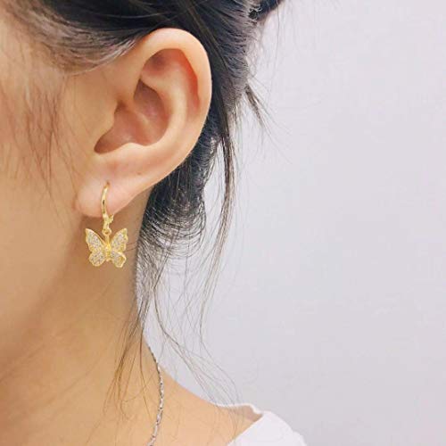 INENIMARTJ Charm Butterfly Hoop Earrings,14K Gold Silver Crystal Butterfly Drop Dangle Earrings for Women3