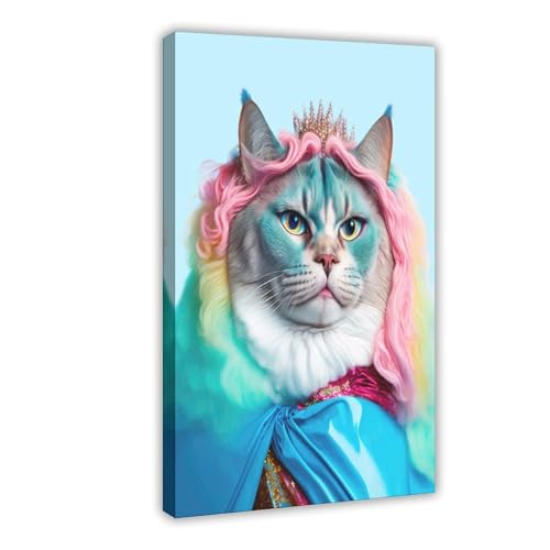 Poster sur toile motif chat et reine de dimensions 40x60cm pour cadre mural