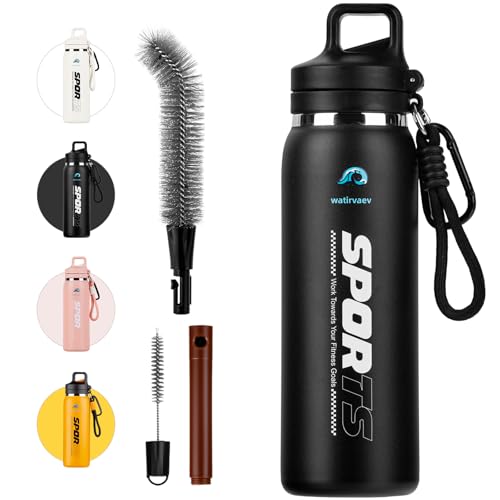 Waitiriver SPORTS Insulated Water Bottle, 20 fl oz, Stainless Steel, BPA-Free, 24 Hour Temperature Retention, One-Push Open with Cleaning Kit (20oz, black)