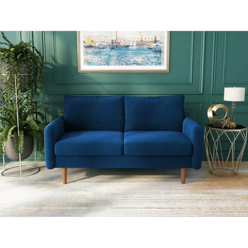 Image of Morrone Velvet Loveseat 2-Seater Sofa, Modern Upholstered Couch for Living Room, Bedroom and Office, Plush Cushion Accent Seating Furniture (Blue, 2 Seater)
