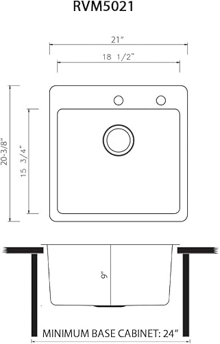 Miniatura 8 de Ruvati RVM5021 - Fregadero de cocina de montaje superior de 21 pulgadas de calibre 16 de acero inoxidable